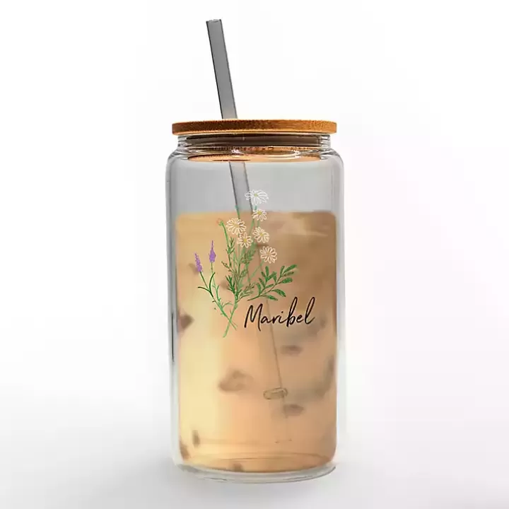 Outlet Personalized Wildflower Floral Glass Cup Monogram Kitchen Decor