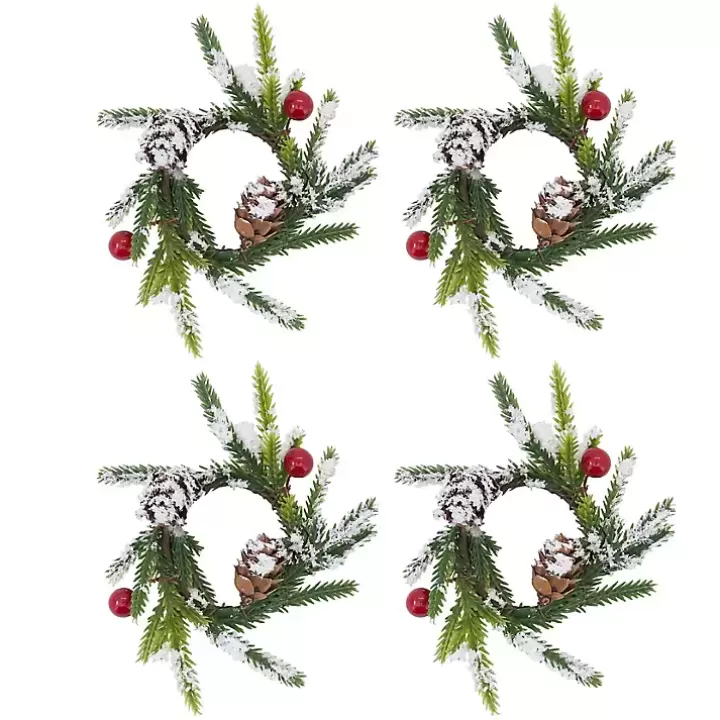 Hot Pineberry Christmas Wreath Napkin Rings, Set of 4 Table Linens