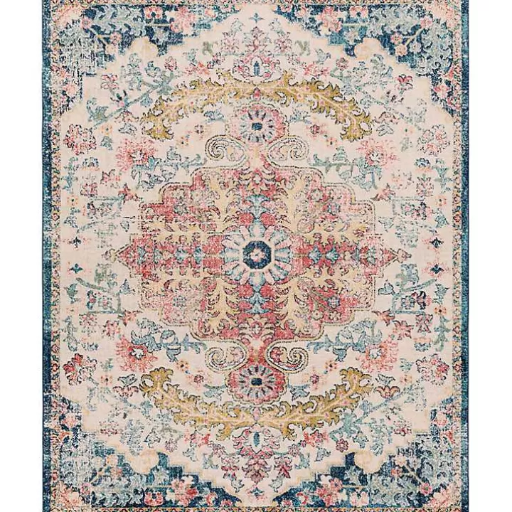 Sale Pink and Blue Traditional Medallion Area Rug, 8x12 Area Rugs