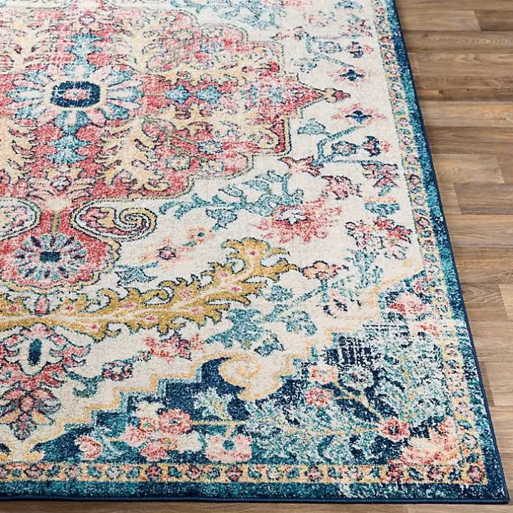 Sale Pink and Blue Traditional Medallion Area Rug, 8x12 Area Rugs