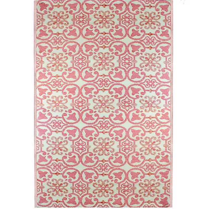 Shop Pink and Cream Floral Tile Outdoor Area Rug, 4x6 Outdoor Rugs