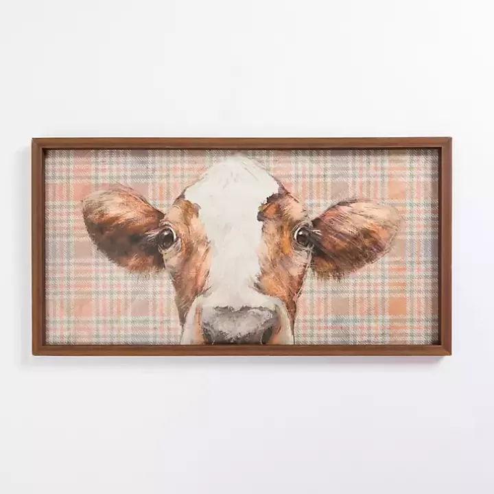 Online Plaid Cow Close-Up Framed Art Print Framed Art