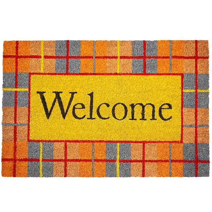 Cheap Plaid Welcome Fall Coir Doormat Doormats