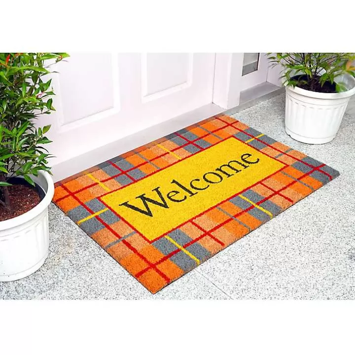 Cheap Plaid Welcome Fall Coir Doormat Doormats