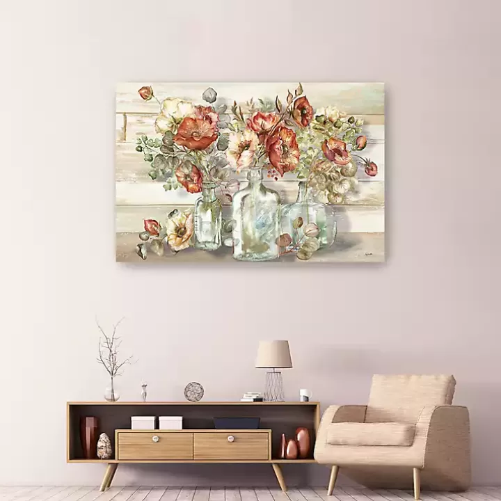 Outlet Poppies and Eucalyptus Canvas Art Print, 60x40 in. Canvas Art