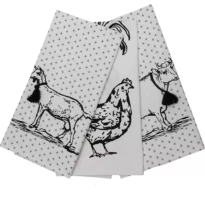 New Portrait Farm Animals Kitchen Towels, Set of 3 Kitchen Accessories