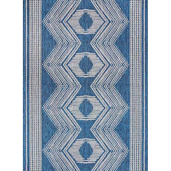 Outlet Raina Blue Tribal Zig Zag Outdoor Rug, 8x10 Outdoor Rugs