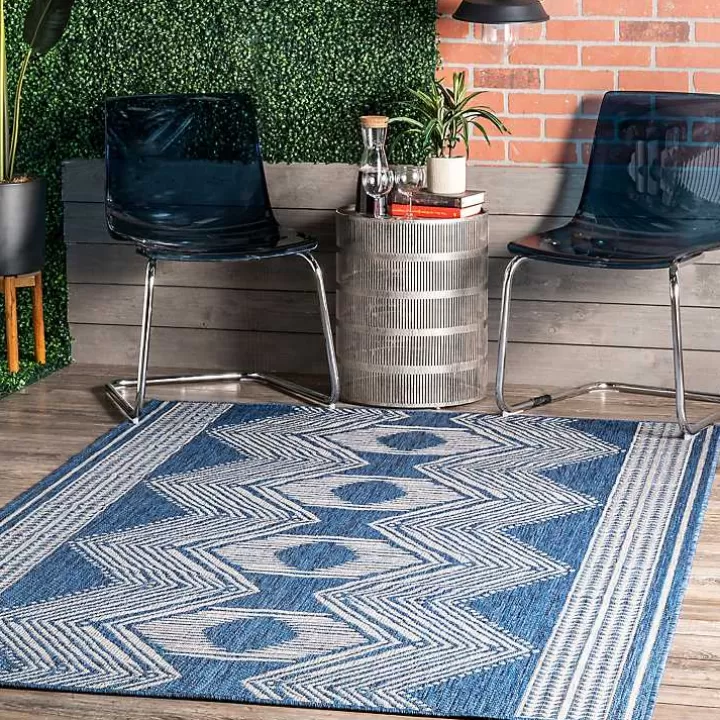 Outlet Raina Blue Tribal Zig Zag Outdoor Rug, 8x10 Outdoor Rugs