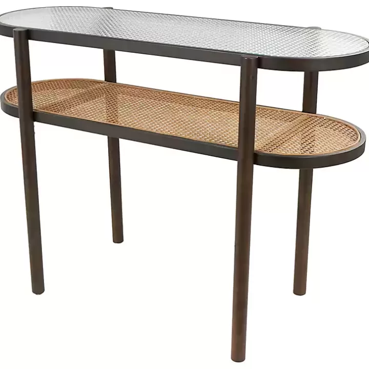 Flash Sale Rattan and Glass 2-Tier Console Table Console Tables