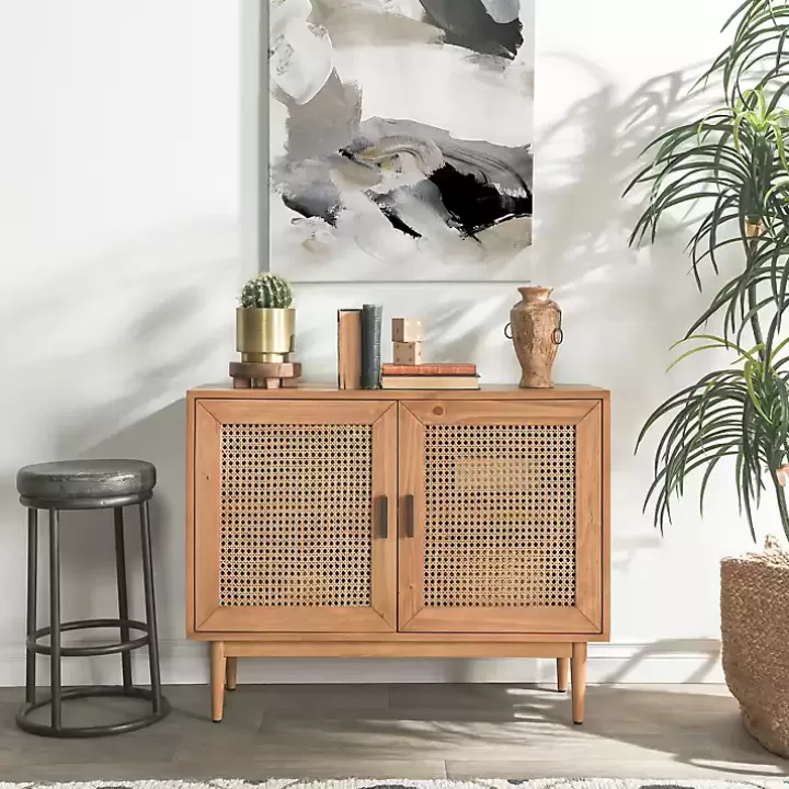 Clearance Reclaimed Pine and Woven Cane Cabinet Cabinets & Sideboards