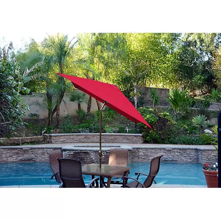 Store Red & Champagne 10 ft. Hand Crank Tilt Umbrella Outdoor Accent Furniture