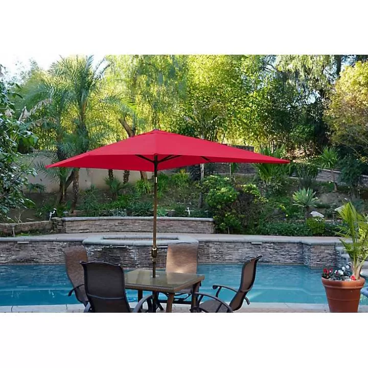 Store Red & Champagne 10 ft. Hand Crank Tilt Umbrella Outdoor Accent Furniture