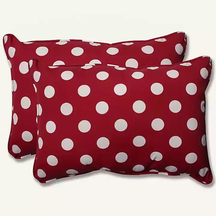 Store Red & White Polka Dot Long Pillows, Set of 2 Outdoor Cushions & Pillows