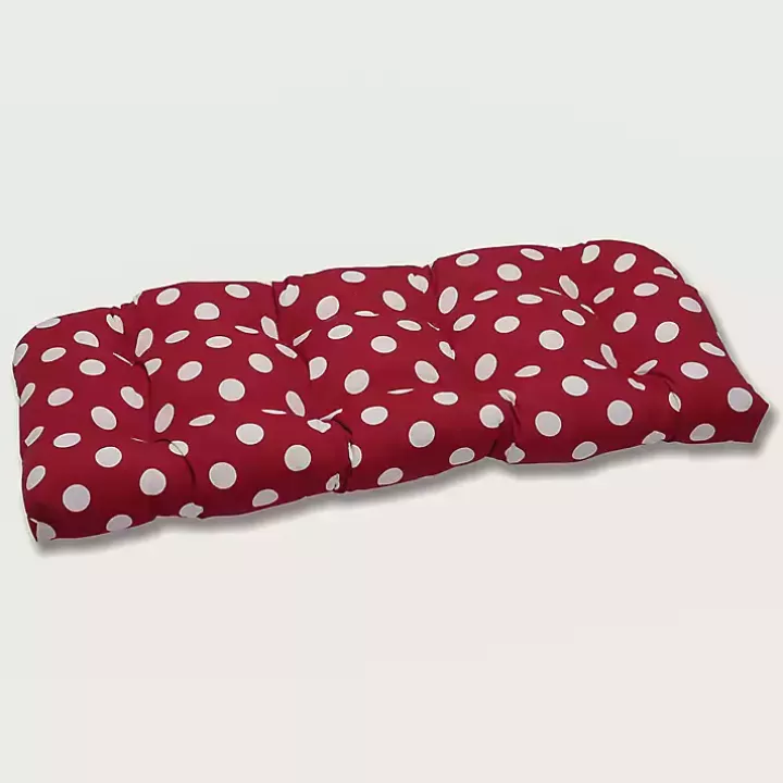 Cheap Red & White Polka Dot Outdoor Settee Cushion Outdoor Cushions & Pillows