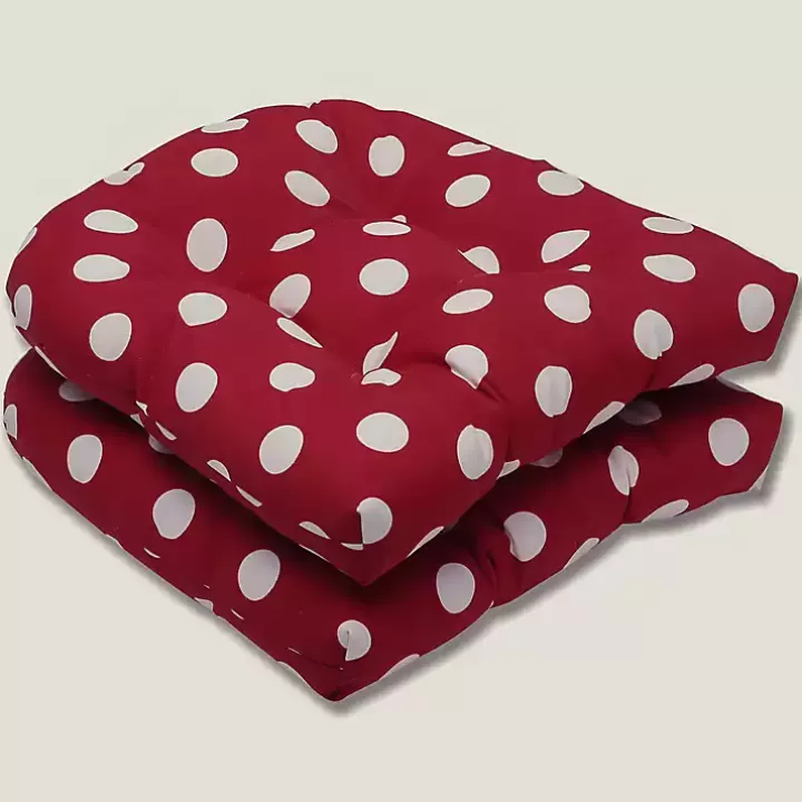 New Red & White Polka Dot Seat Cushions, Set of 2 Outdoor Cushions & Pillows