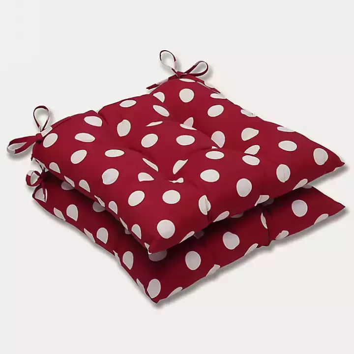 Shop Red & White Polka Dot Tufted Square Cushion Set Outdoor Cushions & Pillows