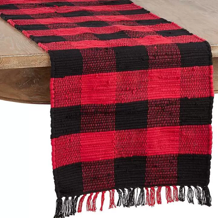 Best Sale Red and Black Buffalo Check Fringe Table Runner Table Linens