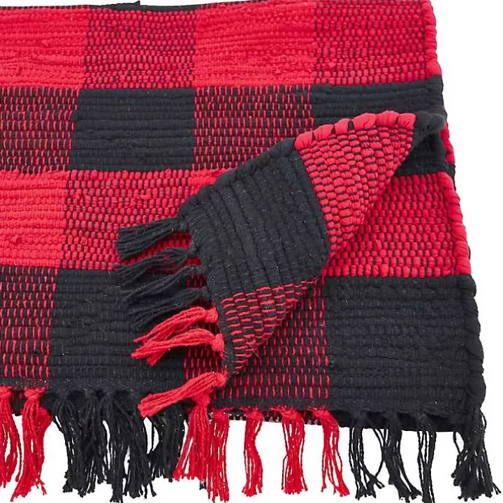 Best Sale Red and Black Buffalo Check Fringe Table Runner Table Linens