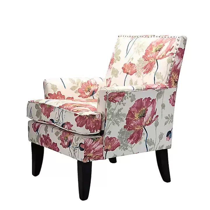 Discount Red and Ivory Floral Upholstered Accent Chair Accent Chairs