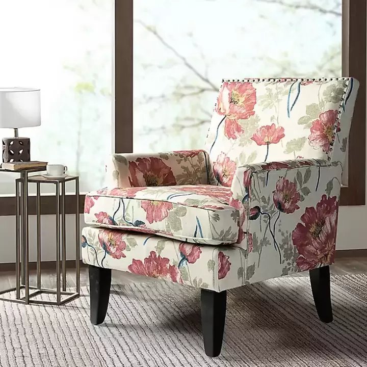 Discount Red and Ivory Floral Upholstered Accent Chair Accent Chairs