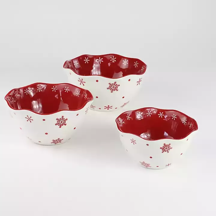 Outlet Red and White Nesting Christmas Bowls, Set of 3 Serving & Entertaining