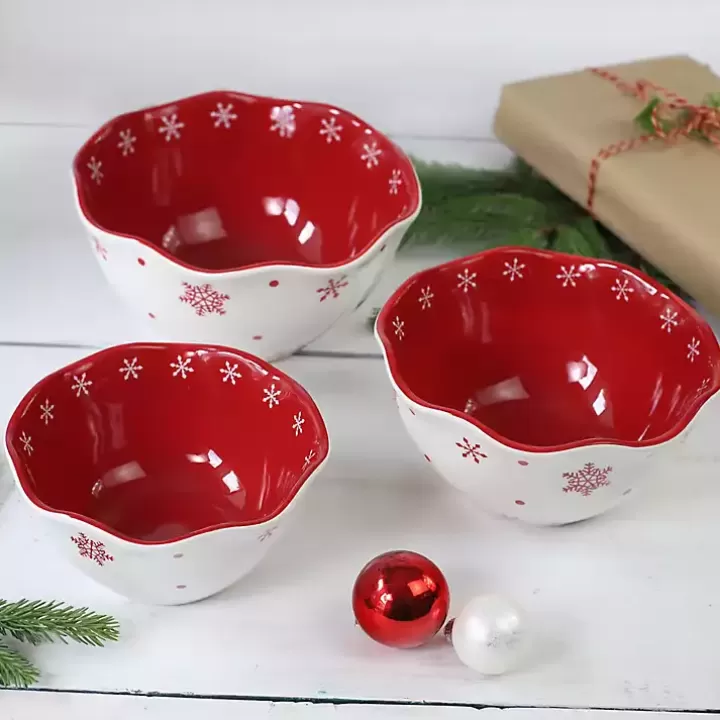 Outlet Red and White Nesting Christmas Bowls, Set of 3 Serving & Entertaining