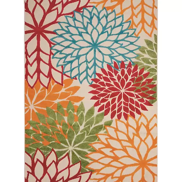 New Red Bright Floral Burst Outdoor Area Rug, 5x7 Outdoor Rugs