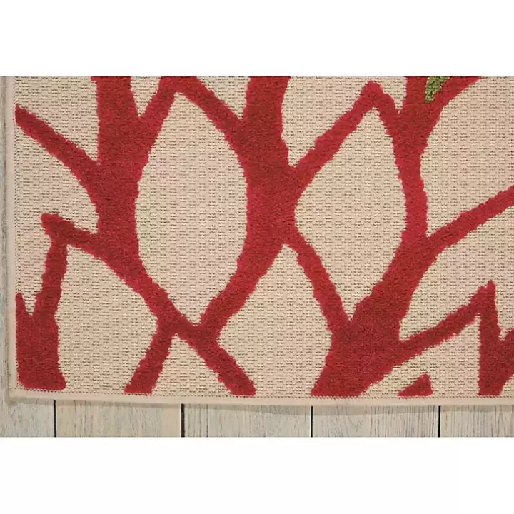 New Red Bright Floral Burst Outdoor Area Rug, 5x7 Outdoor Rugs