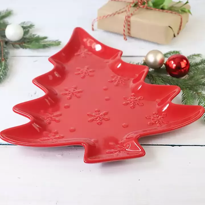 Discount Christmas Tree and Snowflakes Serving Platter Serving & Entertaining