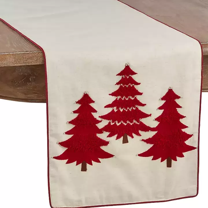 Shop Red Embroidered Christmas Trees Table Runner Table Linens