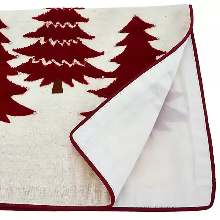 Shop Red Embroidered Christmas Trees Table Runner Table Linens