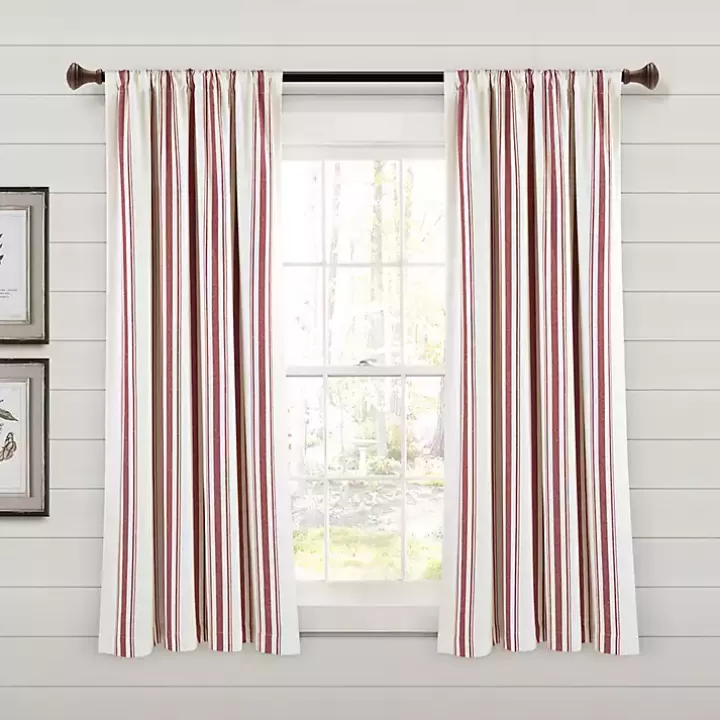 Shop Red Farmhouse Stripe Curtain Panels, Set of 2 Curtains & Drapes