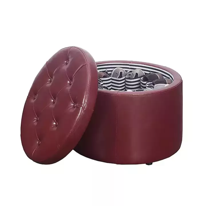 Sale Faux Leather Round Shoe Storage Ottoman Benches & Ottomans