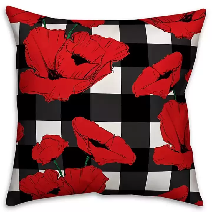 Discount Red Floral Buffalo Check Outdoor Pillow Outdoor Cushions & Pillows