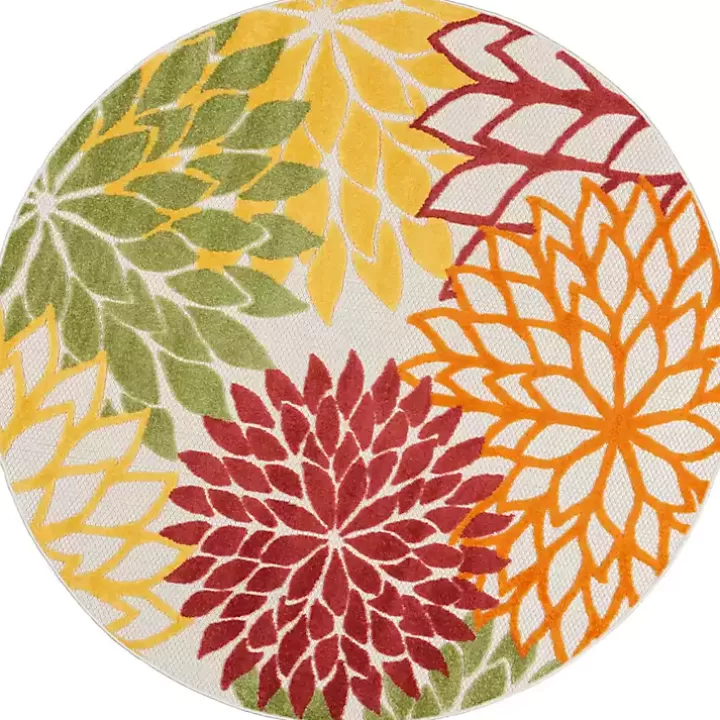 Sale Red Floral Burst Outdoor Round Area Rug, 5 ft. Outdoor Rugs