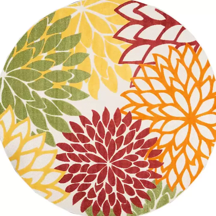New Red Floral Burst Outdoor Round Area Rug, 7 ft. Outdoor Rugs