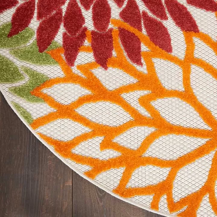 Sale Red Floral Burst Outdoor Round Area Rug, 5 ft. Outdoor Rugs