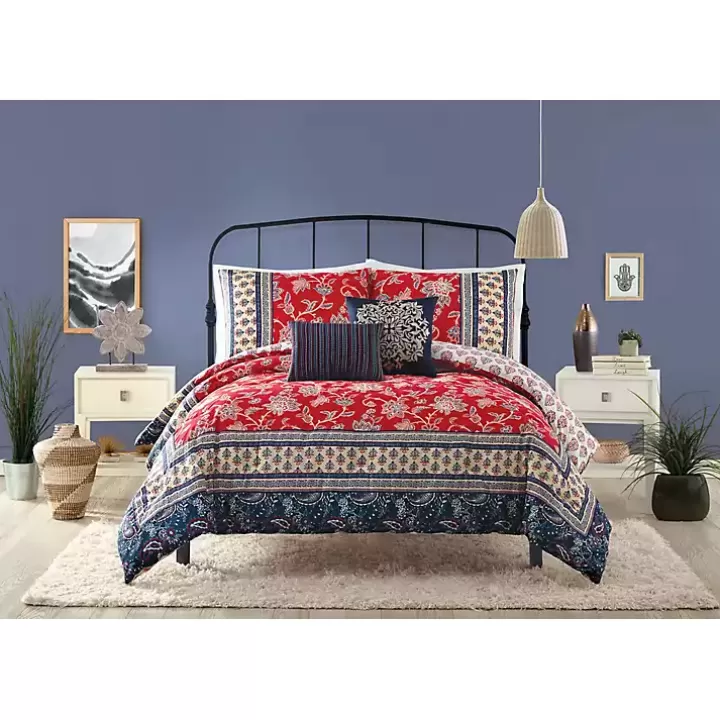 Cheap Red Navy Marbella King 5-pc. Comforter Set Comforters