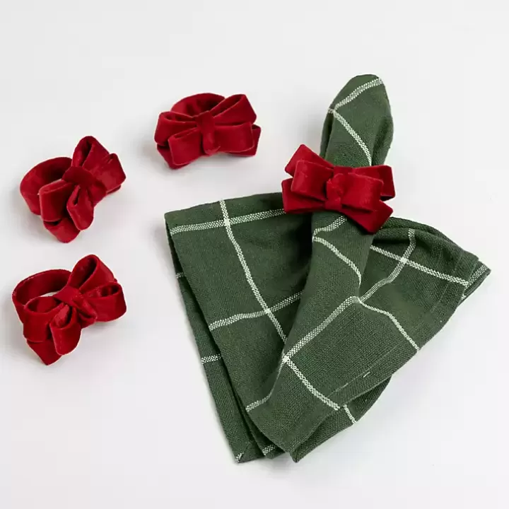 Shop Velvet Bow Napkin Rings, Set of 4 Table Linens