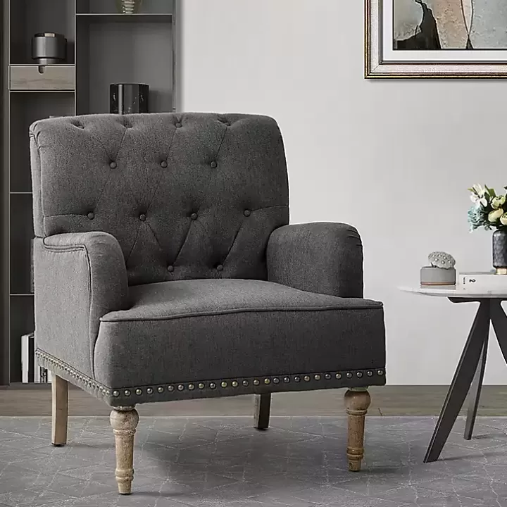 Flash Sale Reginald Charcoal Button Tufted Armchair Accent Chairs