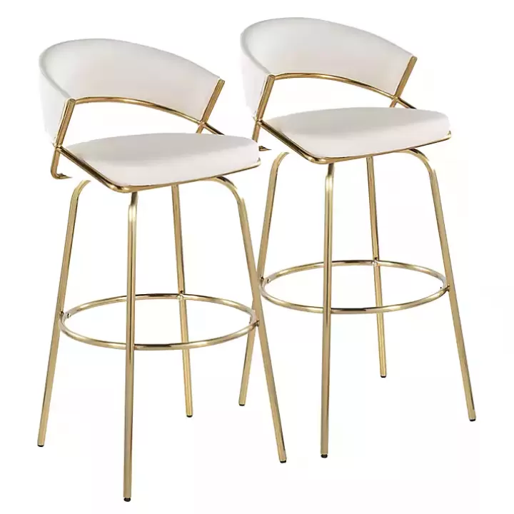 Clearance Remy White & Gold Swivel Bar Stools, Set of 2 Bar Stools & Counter Height Stools