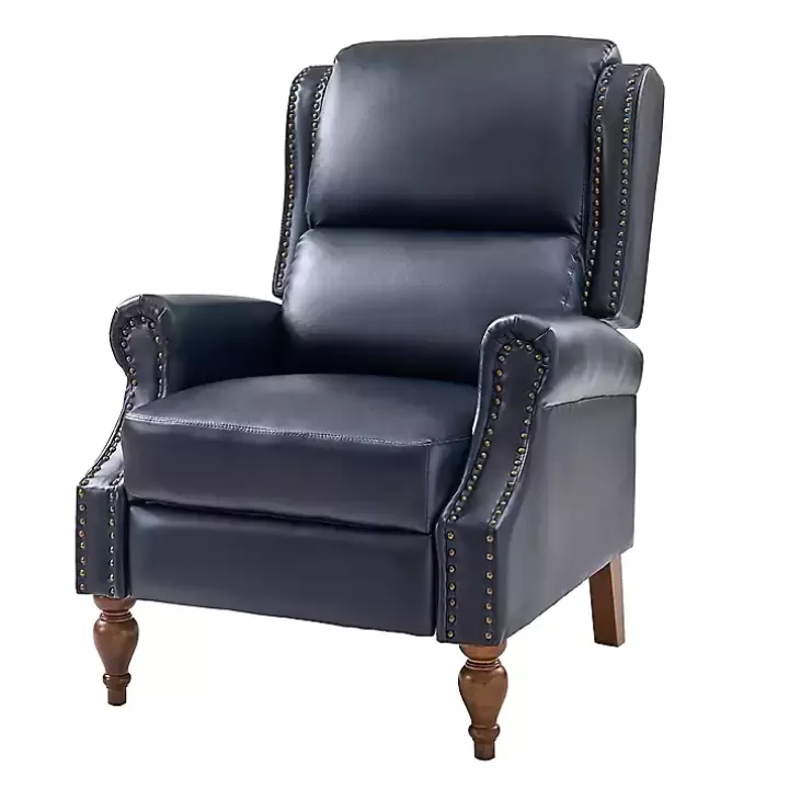 Sale Rosalie Navy Faux Leather Manual Recliner Accent Chairs