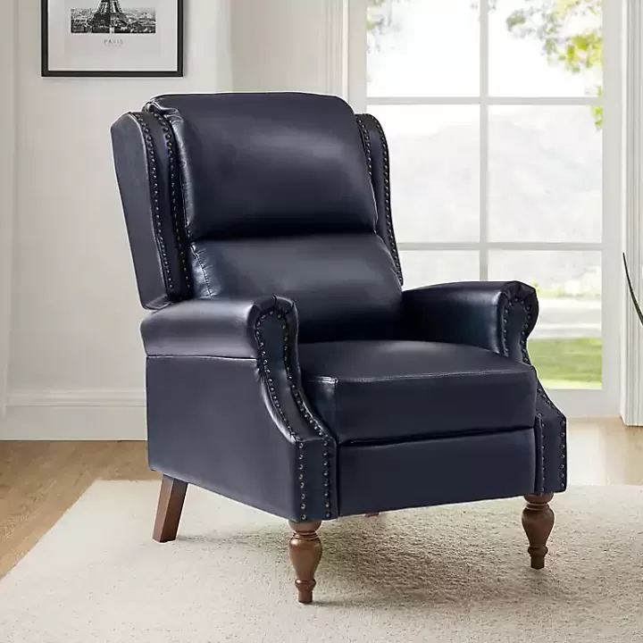 Sale Rosalie Navy Faux Leather Manual Recliner Accent Chairs