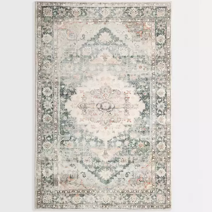 Best Sale Rosette Green and Ivory Area Rug, 5x7 Area Rugs