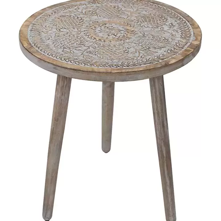 Cheap Round Antique Engraved Accent Table Accent & End Tables