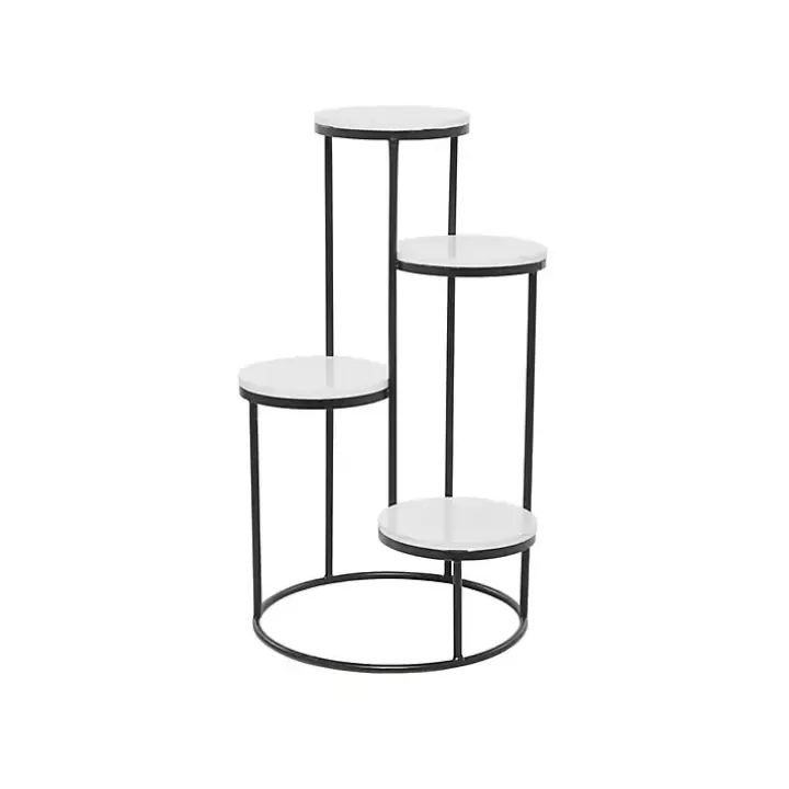 Shop Round Black and White Marble 4-Tier Plant Stand Planters