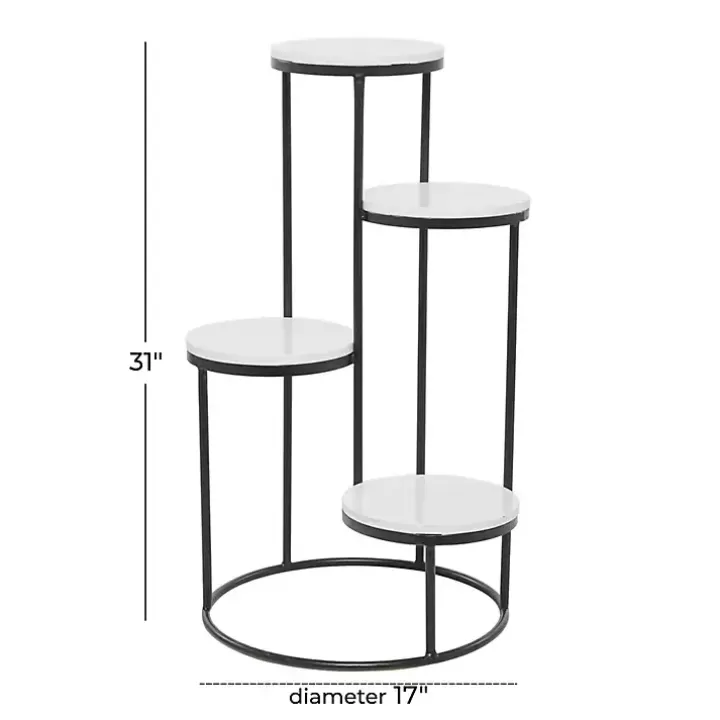 Shop Round Black and White Marble 4-Tier Plant Stand Planters