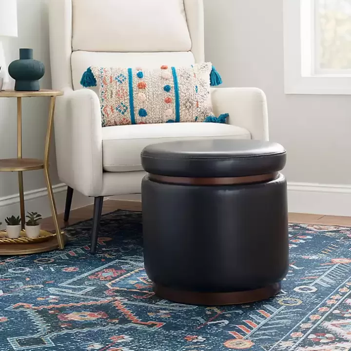 Hot Round Faux Leather Storage Ottoman Benches & Ottomans