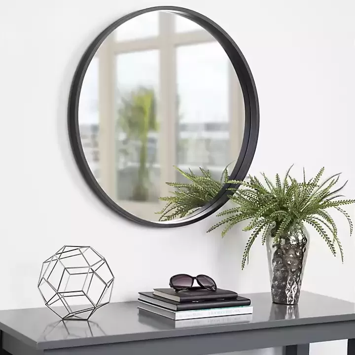 Outlet Round Black Wood Travis Accent Mirror Decorative Mirrors
