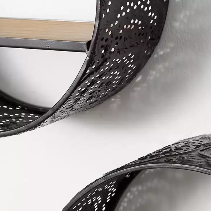 New Round Boho Black Metal Wall Shelves, Set of 2 Shelves
